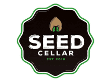 Seed cellar logo featuring cannabis seeds on a white background.