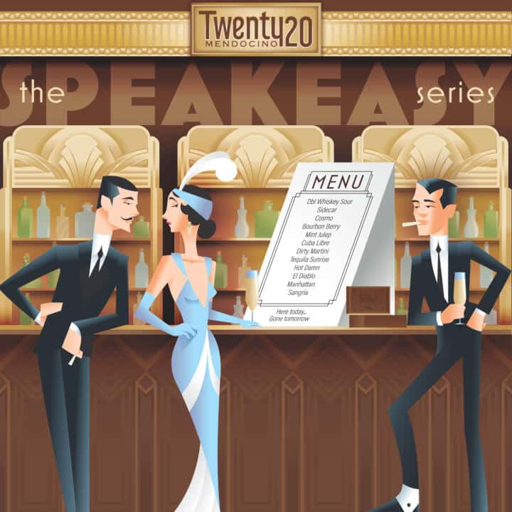 A woman in a dress and a man in a suit are standing in front of The Speakeasy (Autoflower Bundle).